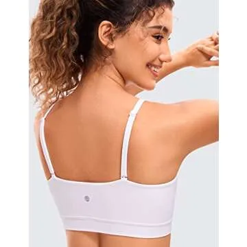 CRZ YOGA Butterluxe Womens Adjustable Spaghetti Thin Strap Sports Bra - Padded Wireless Square Neck Workout Yoga Clothes White Medium
