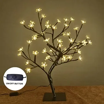 LIGHTSHARE 18 Inch Cherry Blossom Bonsai Tree, 48 LED Lights, 24V UL Listed Adapter Included, Metal Base, Warm White Lights, Ideal as Night Lights, Home Gift Idea