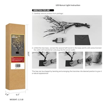 LIGHTSHARE 18 Inch Cherry Blossom Bonsai Tree, 48 LED Lights, 24V UL Listed Adapter Included, Metal Base, Warm White Lights, Ideal as Night Lights, Home Gift Idea