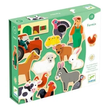 DJECO Farmix Set - 24 Wooden Magnetic Farm Pieces