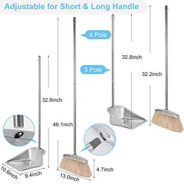 VOOWO Broom and Dustpan Set for Home, Stainless Steel Broom and Dustpan Set with Long Handle, Heavy ...
