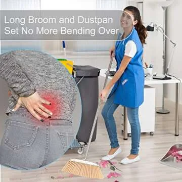 VOOWO Broom and Dustpan Set for Home, Stainless Steel Broom and Dustpan Set with Long Handle, Heavy Duty Dustpan Broom Set Standing Dust Pan Kitchen and Home Indoor Outdoor Broom