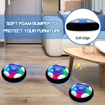 Hover Soccer Ball Toys for Boys, 2 LED Light Soccer Balls with Soft Foam Bumpers﻿, Indoor Outdoor Air Floating Hover Ball for Football Game, Kids Gifts for Age 3 4 5 6 7 8 9 10-15 Year Old Boys Girls