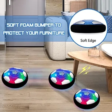 Hover Soccer Ball Toys for Boys, 2 LED Light Soccer Balls with Soft Foam Bumpers﻿, Indoor Outdoor Air Floating Hover Ball for Football Game, Kids Gifts for Age 3 4 5 6 7 8 9 10-15 Year Old Boys Girls
