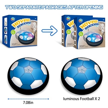 Hover Soccer Ball Toys for Boys, 2 LED Light Soccer Balls with Soft Foam Bumpers﻿, Indoor Outdoor Air Floating Hover Ball for Football Game, Kids Gifts for Age 3 4 5 6 7 8 9 10-15 Year Old Boys Girls