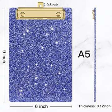 Piasoenc Acrylic Small Clipboard, Fashion Glitter Clip Board with Low Profile Gold Clip, Cute Confet...