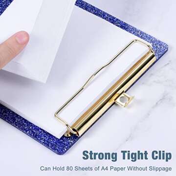 Piasoenc Acrylic Small Clipboard, Fashion Glitter Clip Board with Low Profile Gold Clip, Cute Confetti Board for Kids, Students, Teacher, Woman, Artist, A5 Letter Size 6 x 9 in, Blue