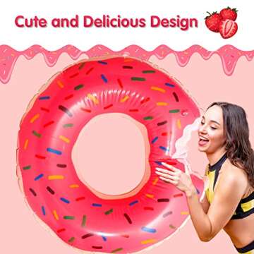 DMAR Donut Pool Floats Donut Tube Pool Doughnut Pool Float Donut Inflatables Doughnut Floatie Donut Swimming Ring for Beach Pool, 30", 1Pcs, Pink