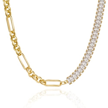 Elegant 14K Gold Plated Cubic Zirconia Tennis Necklace for Women
