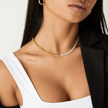 14K Gold Plated Cubic Zirconia Tennis Necklace for Women