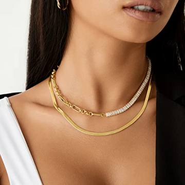 14K Gold Plated Cubic Zirconia Tennis Necklace for Women
