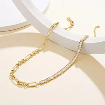 14K Gold Plated Cubic Zirconia Tennis Necklace for Women