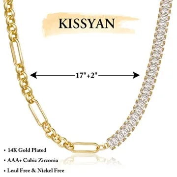 14K Gold Plated Cubic Zirconia Tennis Necklace for Women