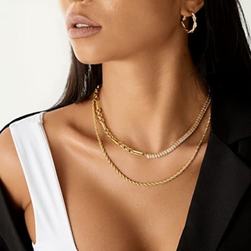 14K Gold Plated Cubic Zirconia Tennis Necklace for Women