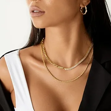 14K Gold Plated Cubic Zirconia Tennis Necklace for Women