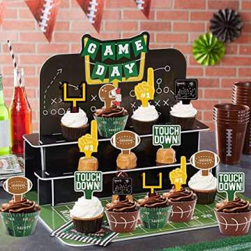 24packs Football Cupcake Toppers and Wrappers Football Theme Birthday Sports Game Day Sunday Party D...