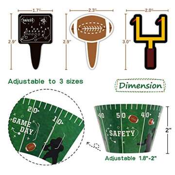 24packs Football Cupcake Toppers and Wrappers Football Theme Birthday Sports Game Day Sunday Party Decoration Supplies