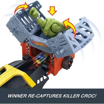 Hot Wheels Toy Car & Track, RacerVerse Batman’s Escape Chase Vehicle Transforms into 3-Lane Raceway with 1 Die-Cast Batman & 1 Joker