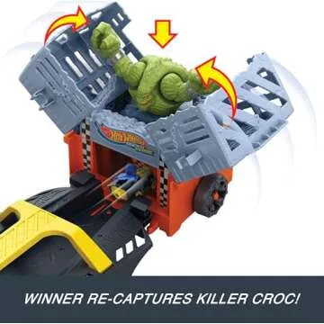 Hot Wheels Toy Car & Track, RacerVerse Batman’s Escape Chase Vehicle Transforms into 3-Lane Raceway with 1 Die-Cast Batman & 1 Joker