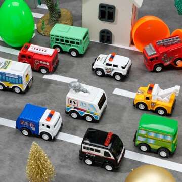 JOYIN 12 Pcs Prefilled Easter Eggs with Toys, Plastic Eggs with Alloy Pull Back Cars, Easter Basket ...