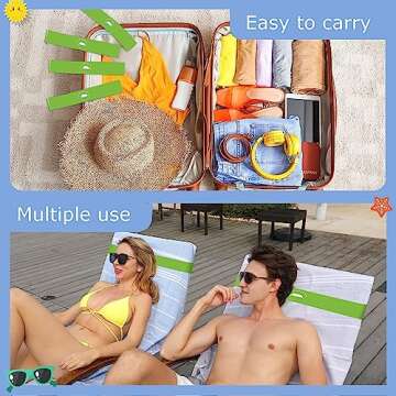 growell Towel Bands (6 Pack) - Stretch Beach Towel Clips for Beach Cruise Pool Chairs, Lounge Towel Holder Elastic, Cruise Ship Essentials (Green)