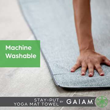 Gaiam Yoga Towel - Mat Sized Active Dry Non Slip Moisture Wicking Sweat Absorbent Microfiber Hot Yoga Towel for Women & Men | Stay-Put Corner Pockets (70" Long x 26" Wide), Grey