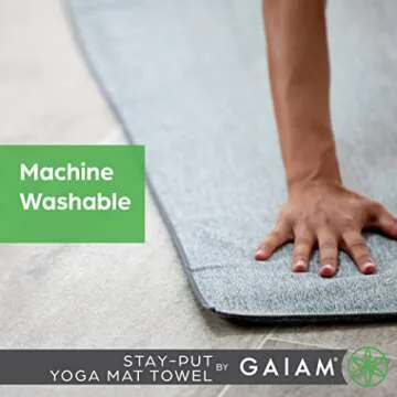Gaiam Yoga Towel - Mat Sized Active Dry Non Slip Moisture Wicking Sweat Absorbent Microfiber Hot Yoga Towel for Women & Men | Stay-Put Corner Pockets (70" Long x 26" Wide), Grey