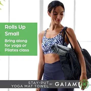 Gaiam Yoga Towel - Mat Sized Active Dry Non Slip Moisture Wicking Sweat Absorbent Microfiber Hot Yoga Towel for Women & Men | Stay-Put Corner Pockets (70" Long x 26" Wide), Grey