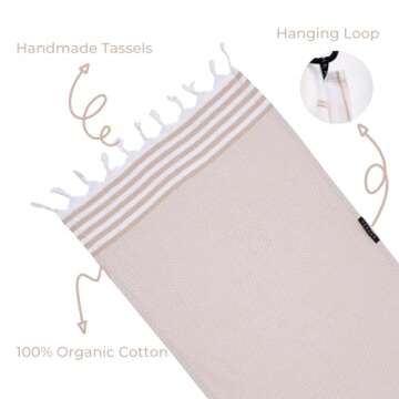 FESHKA Sand Free Turkish Beach Blanket (55 x 67) Quick Dry Bath Towel, Oversized Beach Towel, Lightweight for Travel - Made with 100% Organic Turkish Cotton