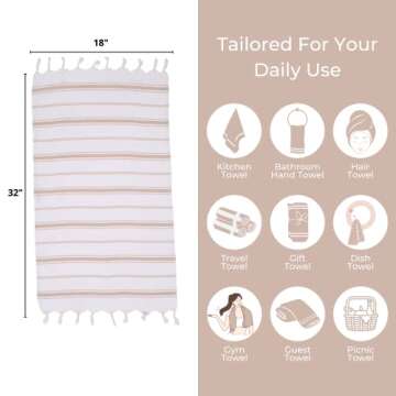 FESHKA Sand Free Turkish Beach Blanket (55 x 67) Quick Dry Bath Towel, Oversized Beach Towel, Lightweight for Travel - Made with 100% Organic Turkish Cotton