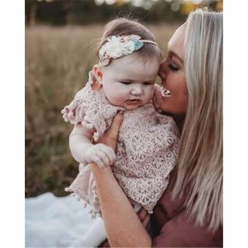 2Bunnies Girl Baby Toddler Vintage Lace Pom Pom Flutter Sleeve Easter Birthday Outfit Dress (Dusty P...