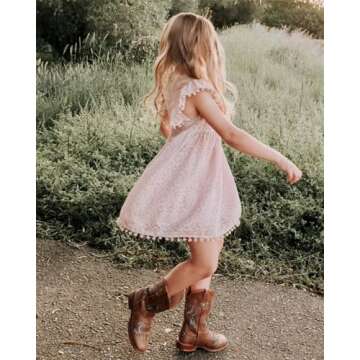 2Bunnies Girl Baby Toddler Vintage Lace Pom Pom Flutter Sleeve Easter Birthday Outfit Dress (Dusty Pink, 3T)