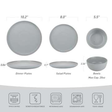 Famiware Dawn Plates and Bowls Sets, 12 Pieces Stoneware Dinnerware Sets, Dishes Set for 4, Microwav...