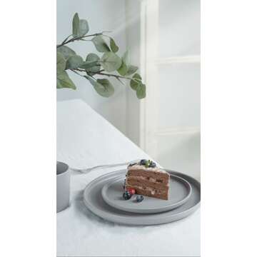 Famiware Dawn Plates and Bowls Sets, 12 Pieces Stoneware Dinnerware Sets, Dishes Set for 4, Microwave and Dishwasher Safe, Light Gray