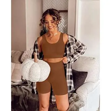 Stylish OLCHEE 2 Piece Women's Workout Set in Brown