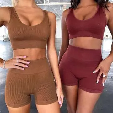 Stylish OLCHEE 2 Piece Women's Workout Set in Brown