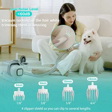 LMVVC Grooming Kit with 2.3L Vacuum Suction 99% Pet Hair, Pet Grooming Vacuum Low Noise with 5 Tools and 4 Different Lengths Clipper Guards for Dog Cat (White)