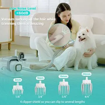 LMVVC Grooming Kit with 2.3L Vacuum Suction 99% Pet Hair, Pet Grooming Vacuum Low Noise with 5 Tools and 4 Different Lengths Clipper Guards for Dog Cat (White)
