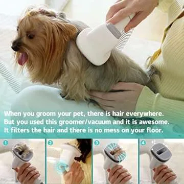 LMVVC Grooming Kit with 2.3L Vacuum Suction 99% Pet Hair, Pet Grooming Vacuum Low Noise with 5 Tools and 4 Different Lengths Clipper Guards for Dog Cat (White)