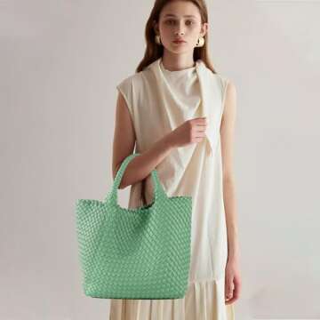 JINMANXUE Woven Tote Bag - Large Vegan Leather Handbags for Summer Beach
