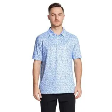 Golf Shirts for Men Dry Fit Short Sleeve Print Performance Moisture Wicking Polo Shirt White Paisley