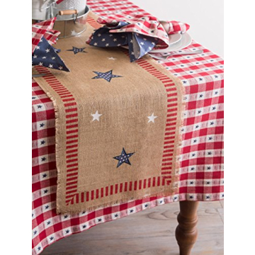 DII 5941 14x74" Jute/Burlap Table Runner, 4th of July - Perfect for Independence Day, July 4th Party, Summer BBQ and Outdoor Picnics