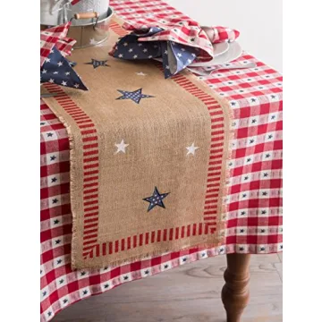 DII 5941 14x74" Jute/Burlap Table Runner, 4th of July - Perfect for Independence Day, July 4th Party, Summer BBQ and Outdoor Picnics