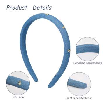 TEBIEKOY Thin Padded Headbands for Women Teen Girls, Bow Head Bands Non Slip Womens Fashion Cute Hai...