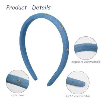 TEBIEKOY Thin Padded Headbands for Women Teen Girls, Bow Head Bands Non Slip Womens Fashion Cute Hai...