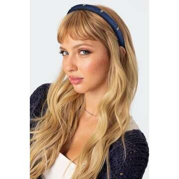 TEBIEKOY Thin Padded Headbands for Women Teen Girls, Bow Head Bands Non Slip Womens Fashion Cute Hairbands Denim Fabric Headbands for Women's Hair Accessories