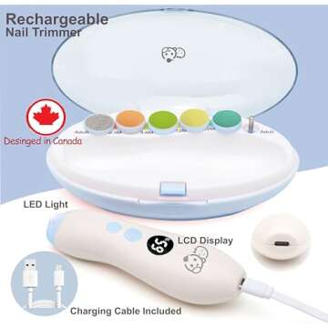 Rechargeable 22 in 1 Baby Nail Trimmer, Usage Labeled Case, 13 Extra Replacement Tools, Royal Angels...