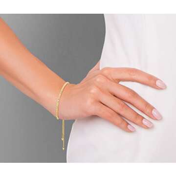 Miabella 925 Sterling Silver or 18K Gold Plated Diamond-Cut Adjustable Bolo 2.5mm Bead Ball Bracelet for Women, Made in Italy (yellow-gold-plated-silver)