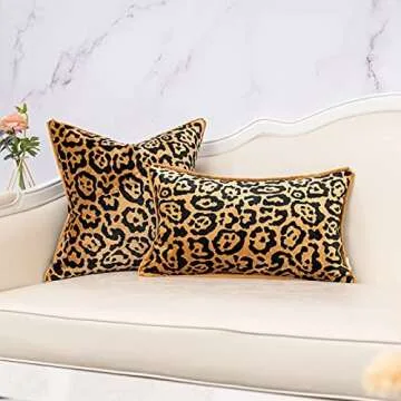Yangest Black and Gold Rectangle Pillow Cover Cut Velvet Leopard Print Cushion Cover Luxury Modern Pillowcover for Couch Living Room Bedroom,12x20 Inch