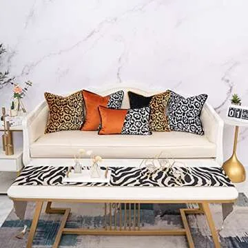 Yangest Black and Gold Rectangle Pillow Cover Cut Velvet Leopard Print Cushion Cover Luxury Modern Pillowcover for Couch Living Room Bedroom,12x20 Inch